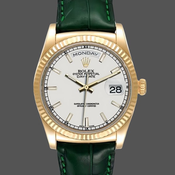 Unisexs Rolex Day Date 36-128396TBR 0004, Platinum, Diamonds Bezel, Silver Replica Watch Image