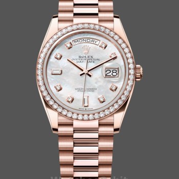 Unisex's Rolex Day-Date 36mm Unisex-128345RBR 0028-Mother of Pearl White Dial-Everose Gold MOP