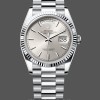 Women's Rolex Day‑Date 36-128236 0001, Platinum & White Gold, Silver Index Silver Dial