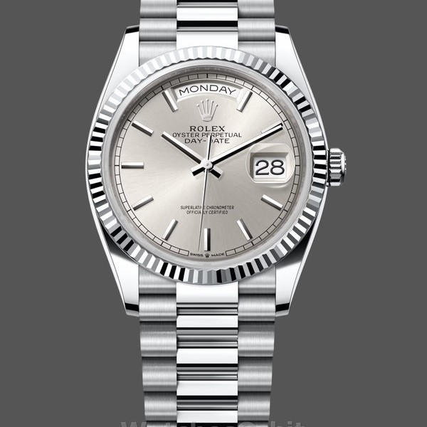 Womens Rolex Day‑Date 36-128236 0001, Platinum & White Gold, Silver Index Silver Dial Replica Watch Image