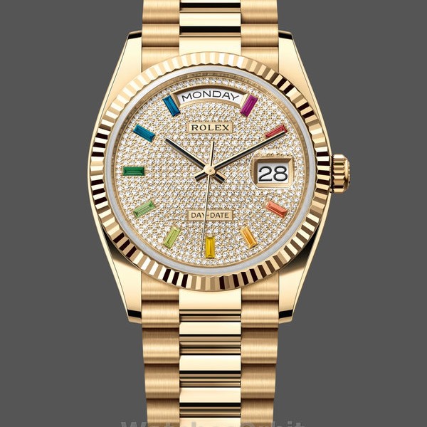 Unisexs Rolex Day Date 36-m128396TBR 0005, Platinum, Mother‑of‑Pearl Dial, Diamond Bezel, President, MOP Dial Replica Image