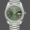 Mens Rolex Day‑Date 40-228396TBR, Platinum, Arabic Numerals, Green with Diamonds, Green Dial Replica Watch Image