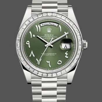 Men's Rolex Day‑Date 40-228396TBR, Platinum, Arabic Numerals, Green with Diamonds, Green Dial