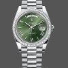 Mens Rolex Day Date 40-M228396TBR 0020, Platinum, Olive Green Dial, Diamond Bezel, Green Replica Watch Image