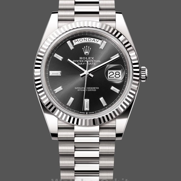 Mens Rolex Day-Date-228239 0005, 40mm, Black Diamond Dial, Fluted Bezel, Men’s Black Replica Watch Image