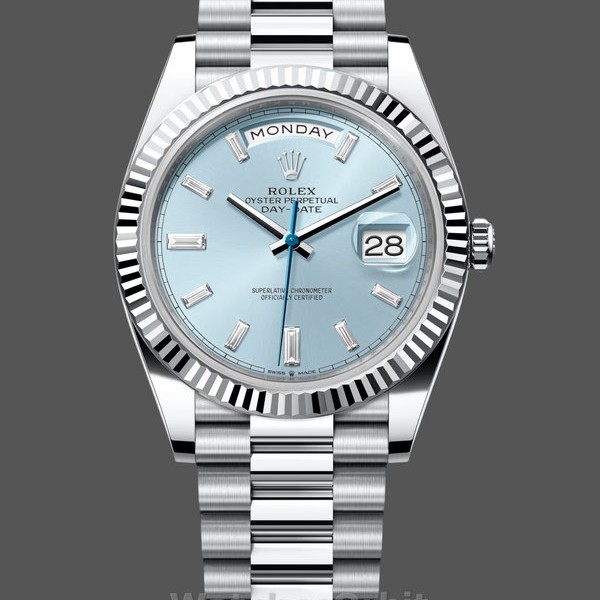Mens Rolex Day Date 40-228236 0006, Platinum, Ice Blue Baguette Dial, Ice Blue Replica Watch Image