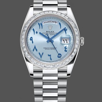 Men's Rolex Day-Date Platinum Ice Blue Arabic Dial Diamond Bezel 228396TBR 40MM Ice Blue Dial