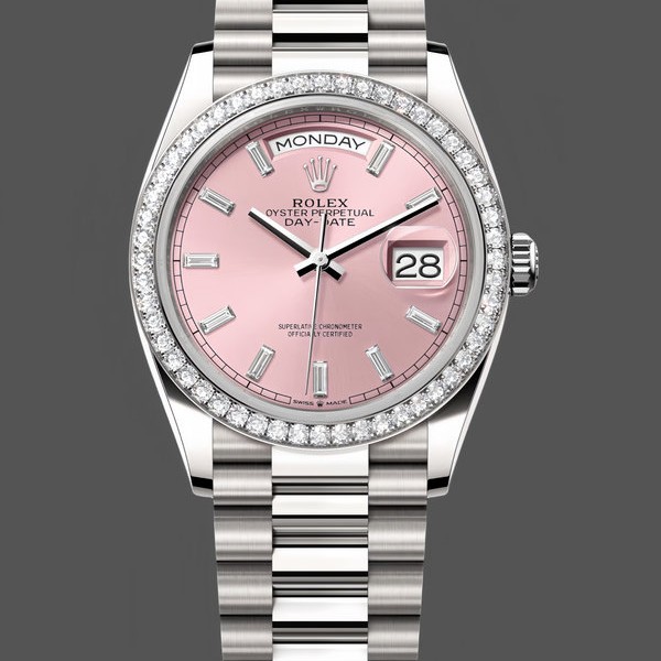 Unisexs Rolex Day Date 36-m128236 0023, 36mm, Bright Blue Diamond‑Set Dial, Fluted Bezel, President, Blue Replica Watch Image