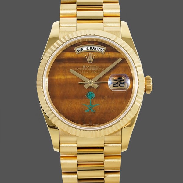 Womens Rolex Day‑Date 36-36mm, Sapphire Mirror, Tiger’s Eye Dial, President, Yellow Dial Replica Watch Image
