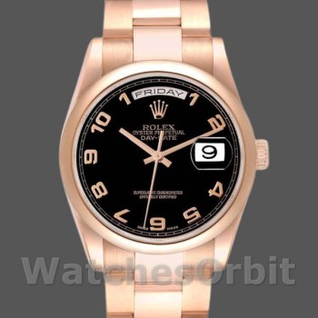 Unisex's Rolex President Day-Date 36mm Unisex-118205-Rose Gold-Black Dial Black