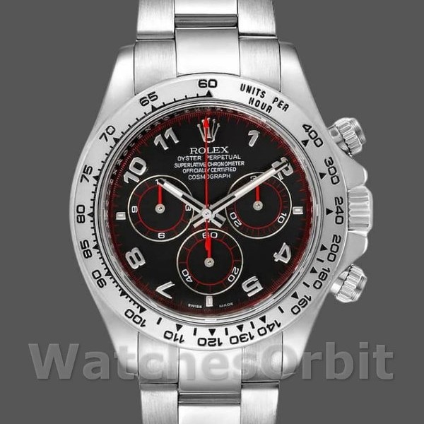 Mens Rolex Cosmograph Daytona-116509, 40mm, White Gold, Black Arabic Dial, Men’s Black Replica Watch Image