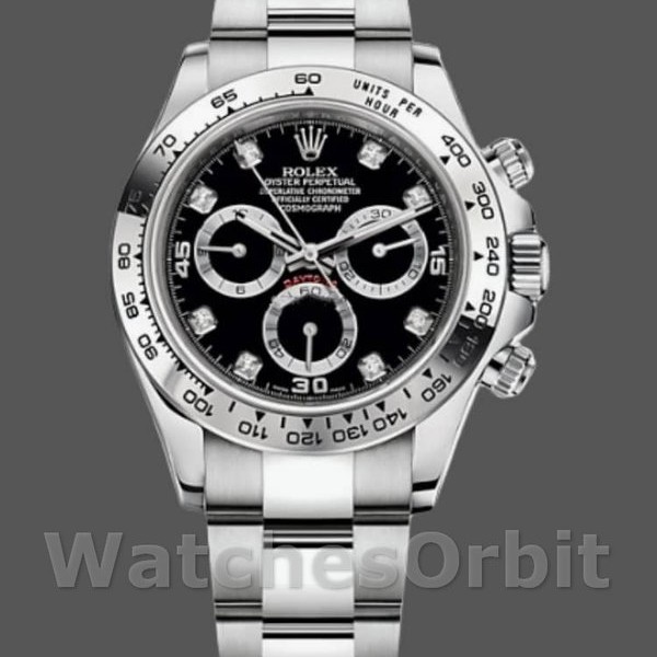 Mens Rolex Cosmograph Daytona-116509, 40mm, White Gold, Black Dial, Men’s Black Replica Watch Image