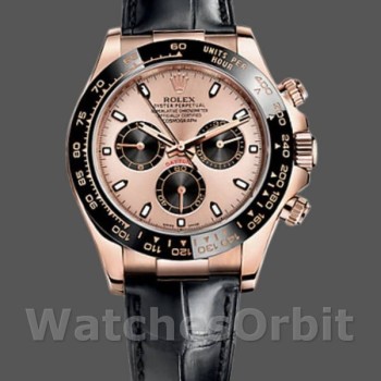 Men's Rolex Cosmograph Daytona 40mm Men's-116515LN-Leather Strap-Black Pink Dial Pink