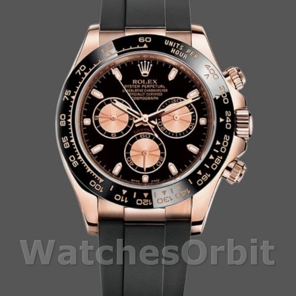 Mens Rolex Cosmograph Daytona 40mm Mens-116515LN-Rose Gold-Black Dial Black Replica Image