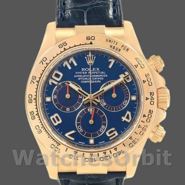 Mens Rolex Cosmograph Daytona 40mm Mens-116518-Leather Strap-Blue Dial Blue Replica Image