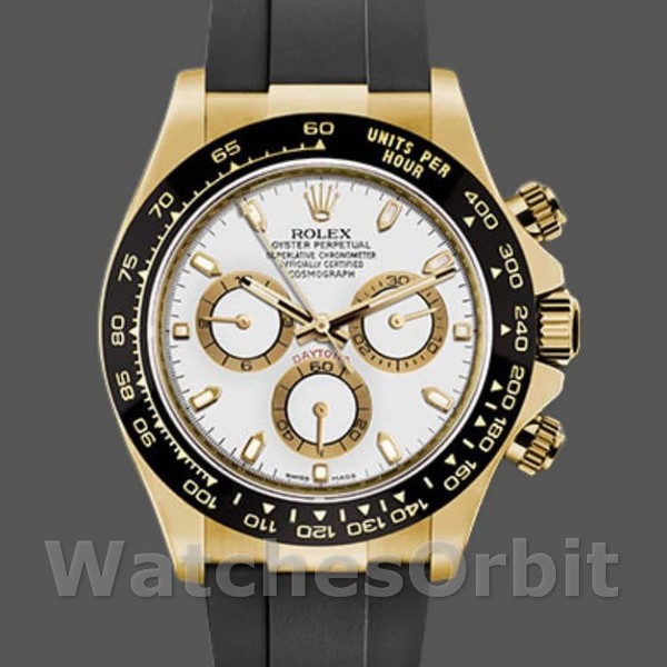 Mens Rolex Cosmograph Daytona 40mm Mens-116518LN-White Dial-Black Rubber Strap White Replica Image