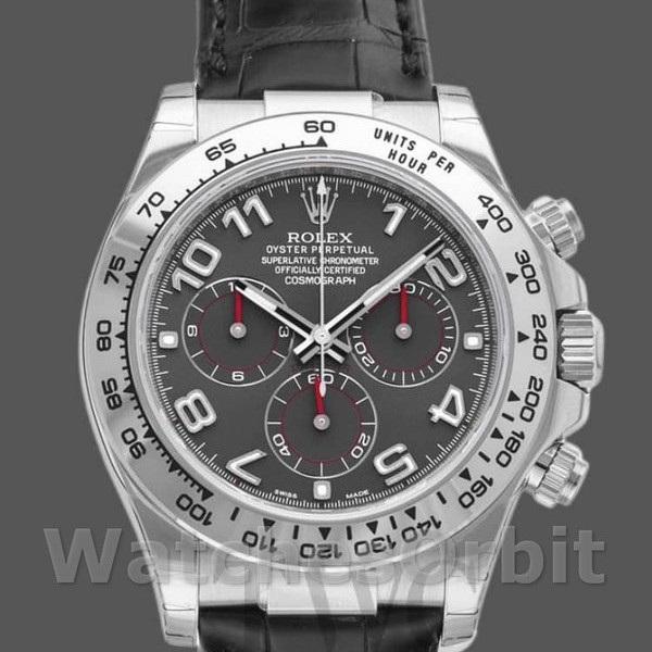 Mens Rolex Cosmograph Daytona 40mm Mens-116519-Grey Dial-Black Leather Strap Gray Replica Image