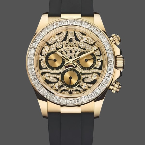 Mens Rolex Cosmograph Daytona 40mm Mens-116588-Yellow Gold-Black Rubber Strap Diamond Replica Image
