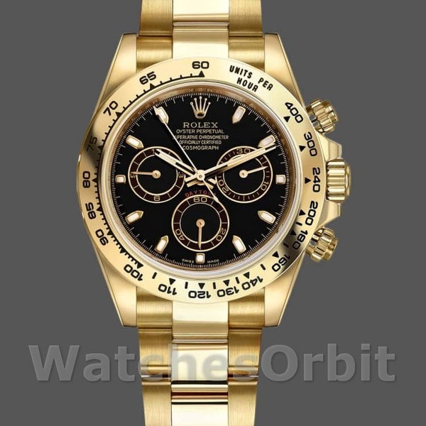 Mens Rolex Daytona-116508, 40mm, Yellow Gold, Black Index Dial, Men’s Black Replica Watch Image