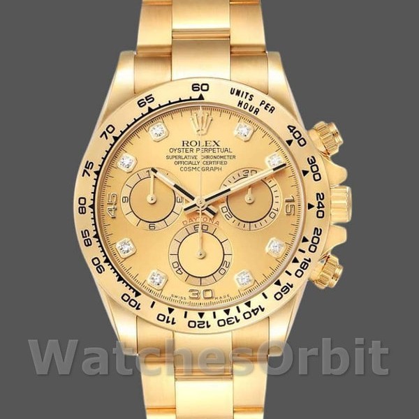 Mens Rolex Daytona-116508, 40mm, Yellow Gold, Champagne Diamond Dial, Men’s Champagne Replica Watch Image