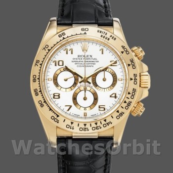 Men's Rolex Daytona 40mm Men's-116518-Black Leather Strap-White Dial White