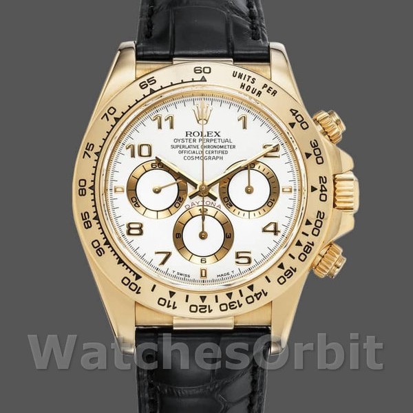 Mens Rolex Daytona 40mm Mens-116518-Black Leather Strap-White Dial White Replica Image