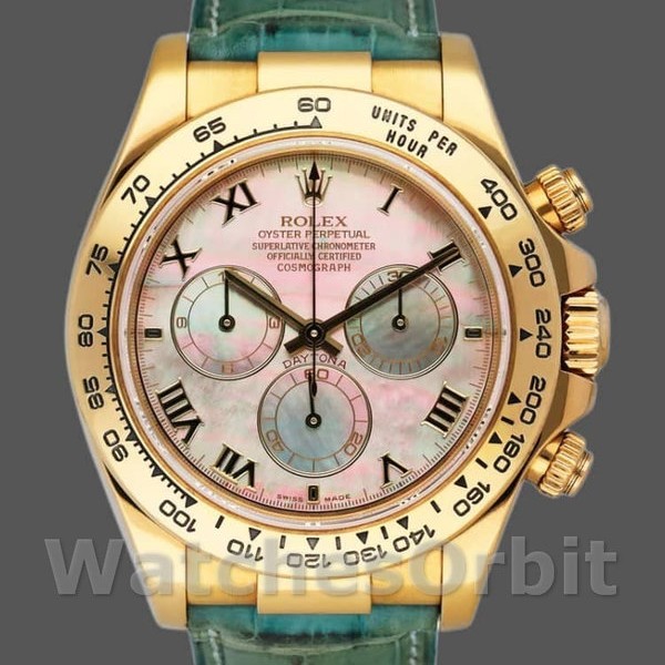 Mens Rolex Daytona 40mm Mens-116518-Blue Leather Strap-MOP Dial MOP Replica Image
