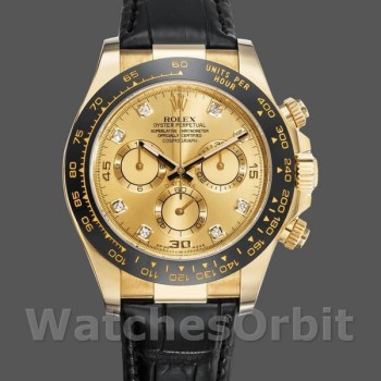 Men's Rolex Daytona 40mm Men's-116518-Leather Strap-Diamond Champagne Dial Champagne