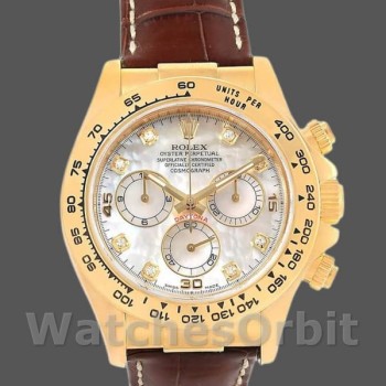 Men's Rolex Daytona 40mm Men's-116518-MOP Diamond Dial-Brown Leather Strap MOP Diamond