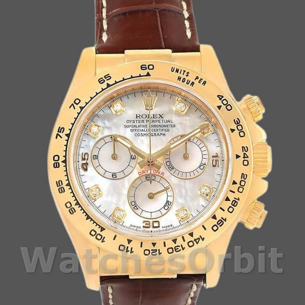 Mens Rolex Daytona 40mm Mens-116518-MOP Diamond Dial-Brown Leather Strap MOP Diamond Replica Image