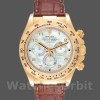 Mens Rolex Daytona 40mm Mens-116518-Yellow Gold-MOP Dial-Brown Strap MOP Replica Image
