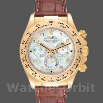 Men's Rolex Daytona 40mm Men's-116518-Yellow Gold-MOP Dial-Brown Strap MOP