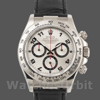 Men's Rolex Daytona 40mm Men's-116519-Black Alligator Leather Strap-Silver Dial Silver