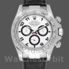 Mens Rolex Daytona 40mm Mens-116519-Black Alligator Leather Strap-White Dial White Replica Image