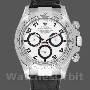 Men's Rolex Daytona 40mm Men's-116519-Black Alligator Leather Strap-White Dial White