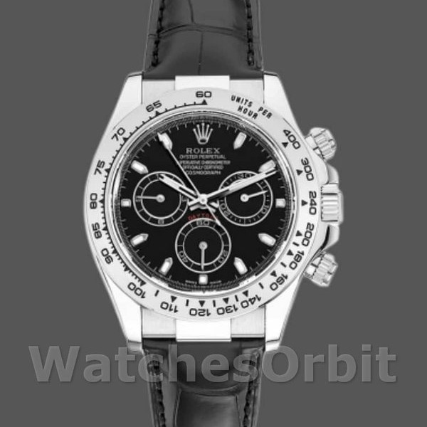 Mens Rolex Daytona 40mm Mens-116519-Black Leather Strap-Black Dial Black<br /> Replica Image