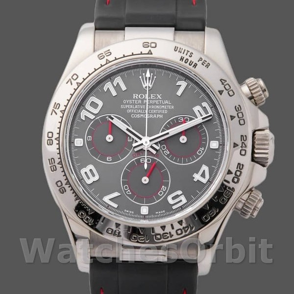 Mens Rolex Daytona 40mm Mens-116519-Grey Dial-Black RubberB Strap Gray Replica Image