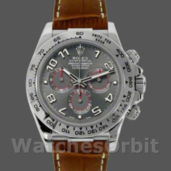 Men's Rolex Daytona 40mm Men's-116519-Grey Dial-Brown Leather Strap Grey<br />