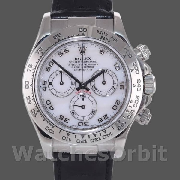 Mens Rolex Daytona 40mm Mens-116519-Mother of Pearl-Arabic Dial White Replica Image