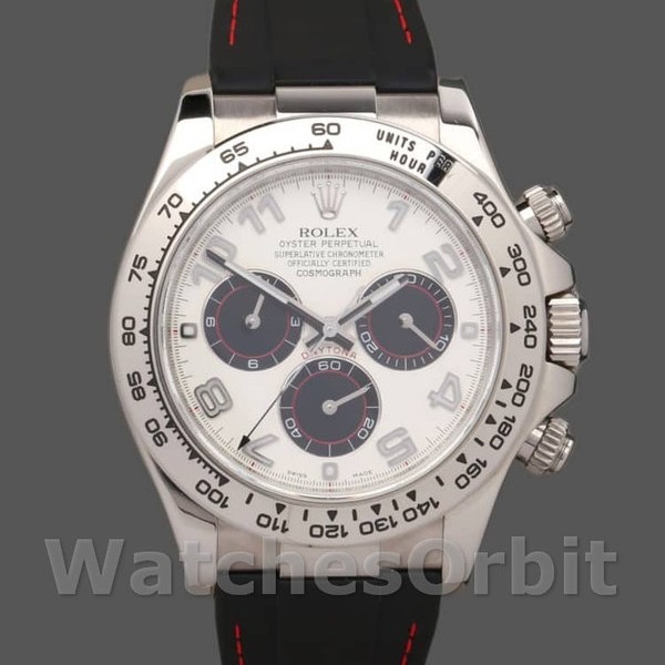 Mens Rolex Daytona 40mm Mens-116519-Panda Dial-Black Rubber Strap White Replica Image