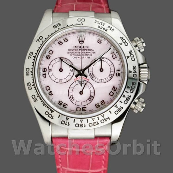 Mens Rolex Daytona 40mm Mens-116519-Rose MOP-Arabic-Pink Strap Pink MOP<br /> Replica Image
