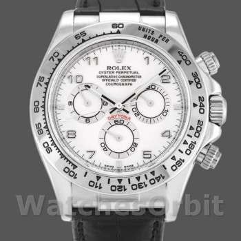 Men's Rolex Daytona 40mm Men's-116519-White Arabic Dial-Black Leather Strap White Arabic