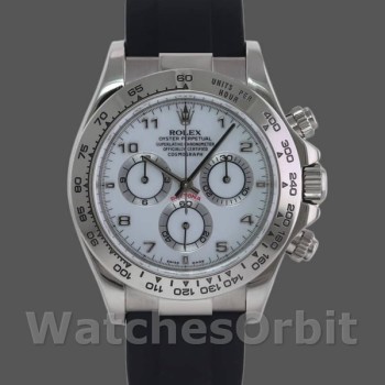 Men's Rolex Daytona 40mm Men's-116519-White Arabic Dial-Black Rubber Strap White