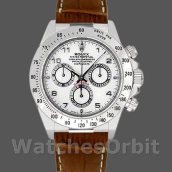 Men's Rolex Daytona 40mm Men's-116519-White Arabic Dial-Brown Leather Strap White