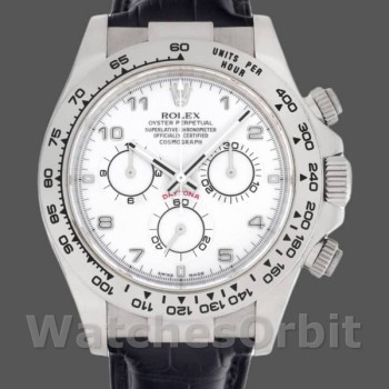 Men's Rolex Daytona 40mm Men's-116519-White Dial-Black Leather Strap White