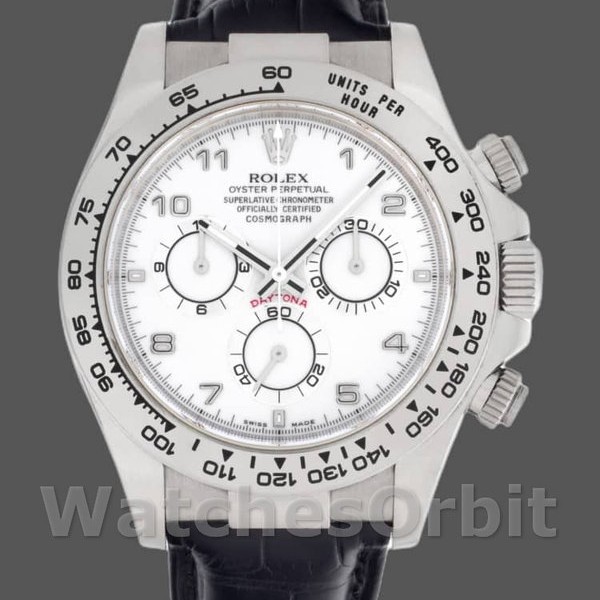 Mens Rolex Daytona 40mm Mens-116519-White Dial-Black Leather Strap White Replica Image