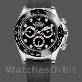 Men's Rolex Daytona 40mm Men's-116519-White Gold-Automatic-Black Dial-Diamonds Black Diamonds