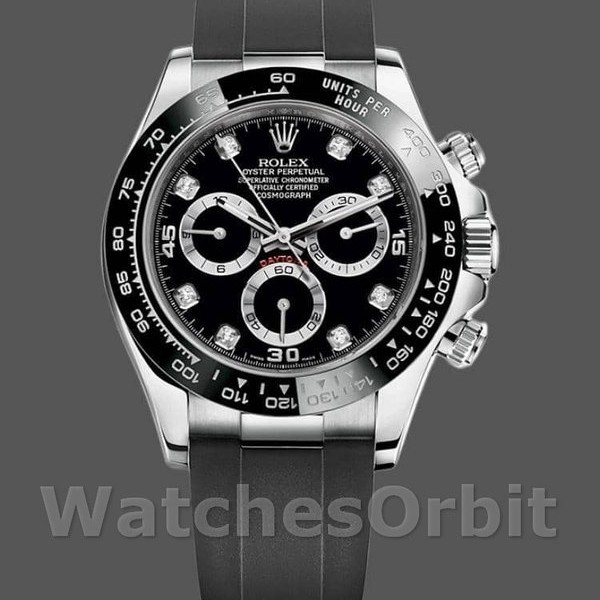 Mens Rolex Daytona 40mm Mens-116519-White Gold-Automatic-Black Dial-Diamonds Black Diamonds Replica Image