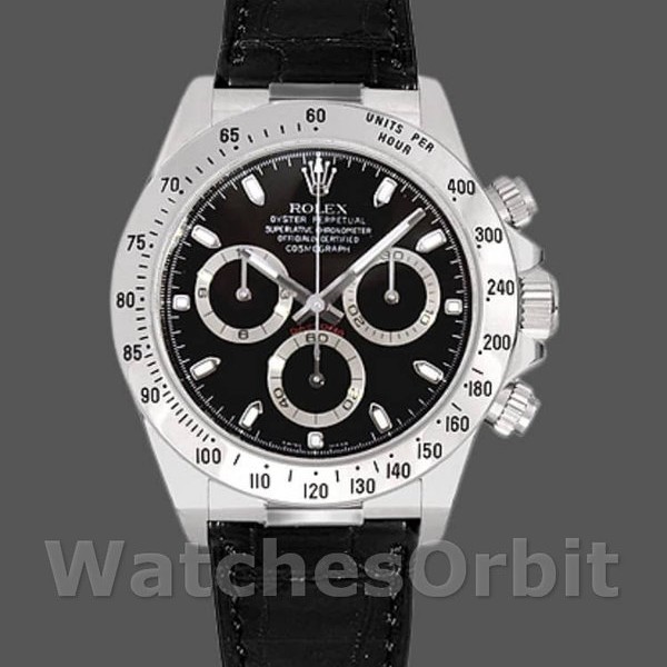 Mens Rolex Daytona 40mm Mens-116519-White Gold-Black Dial Black<br /> Replica Image