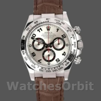 Men's Rolex Daytona 40mm Men's-116519-White Gold-Racing Dial-Brown Leather Strap Racing